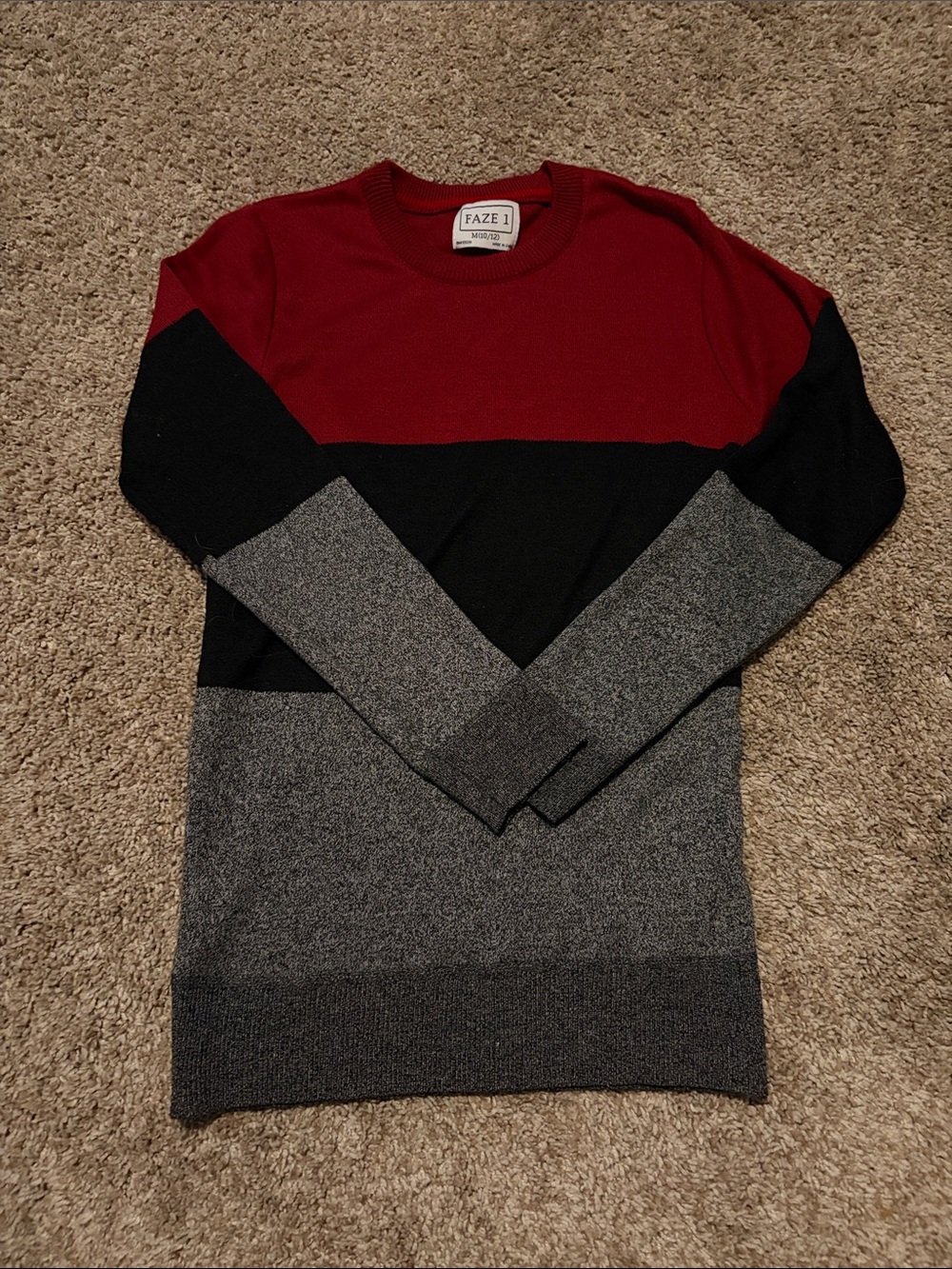 Colorblock Crewneck Sweater - Red/Black/Gray